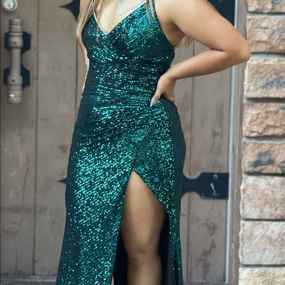 Xcite Backless Sequin Prom Dress 32263 Emerald